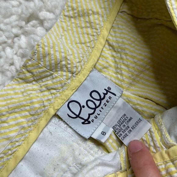 Vintage Lily Pulitzer Yellow White Pin Stripes Cropped Beachy Pants Light 01225 - Picture 3 of 9